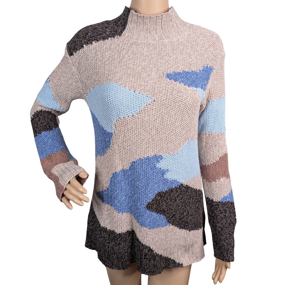 Nic + Zoe Winter Waves Mock Neck Sweater XS Earthy Abstract Knit Pullover EUC - Picture 5 of 13